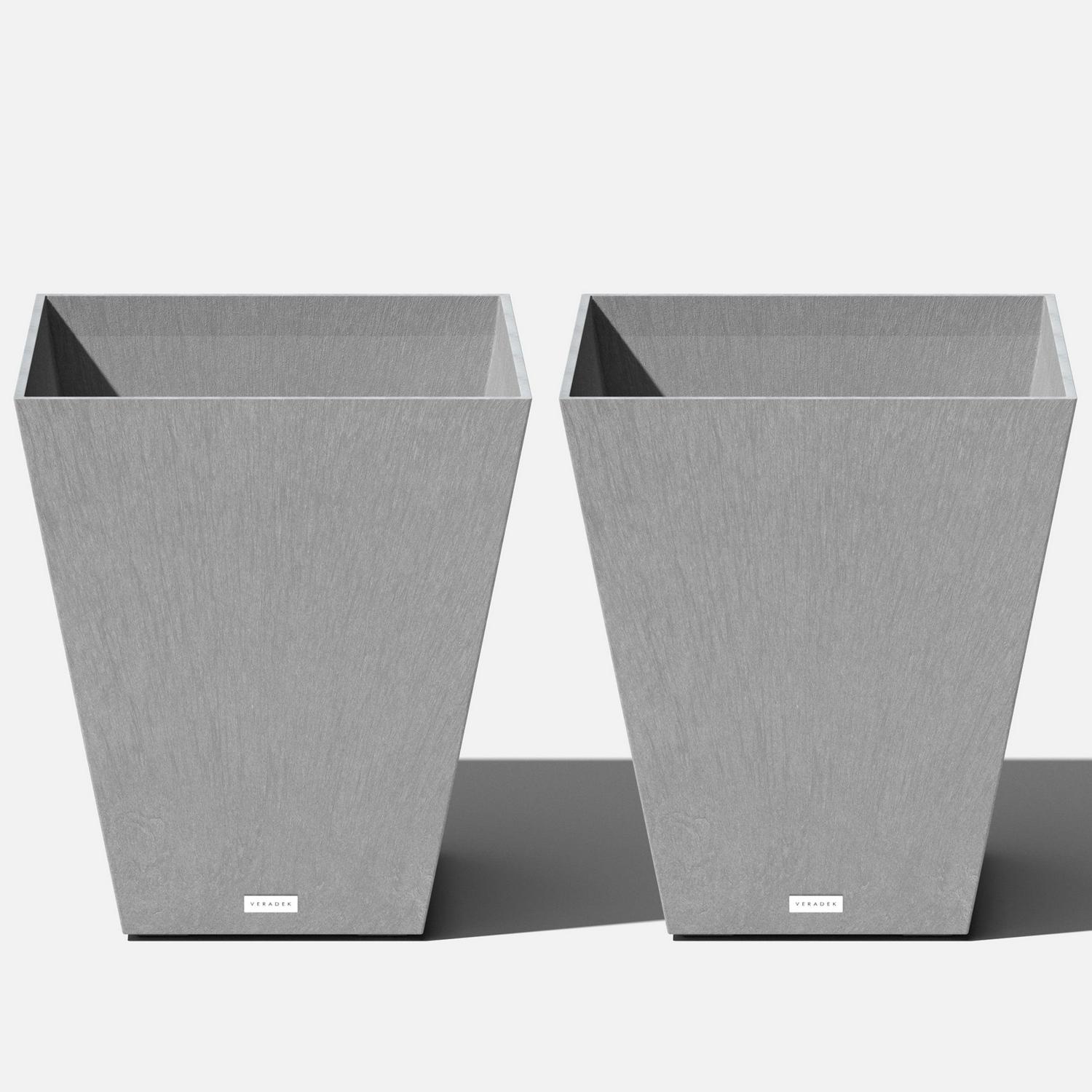 Veradek Nobleton 22′′ Square Planter 2-Pack, Gray, Durable Plastic, Indoor/Outdoor