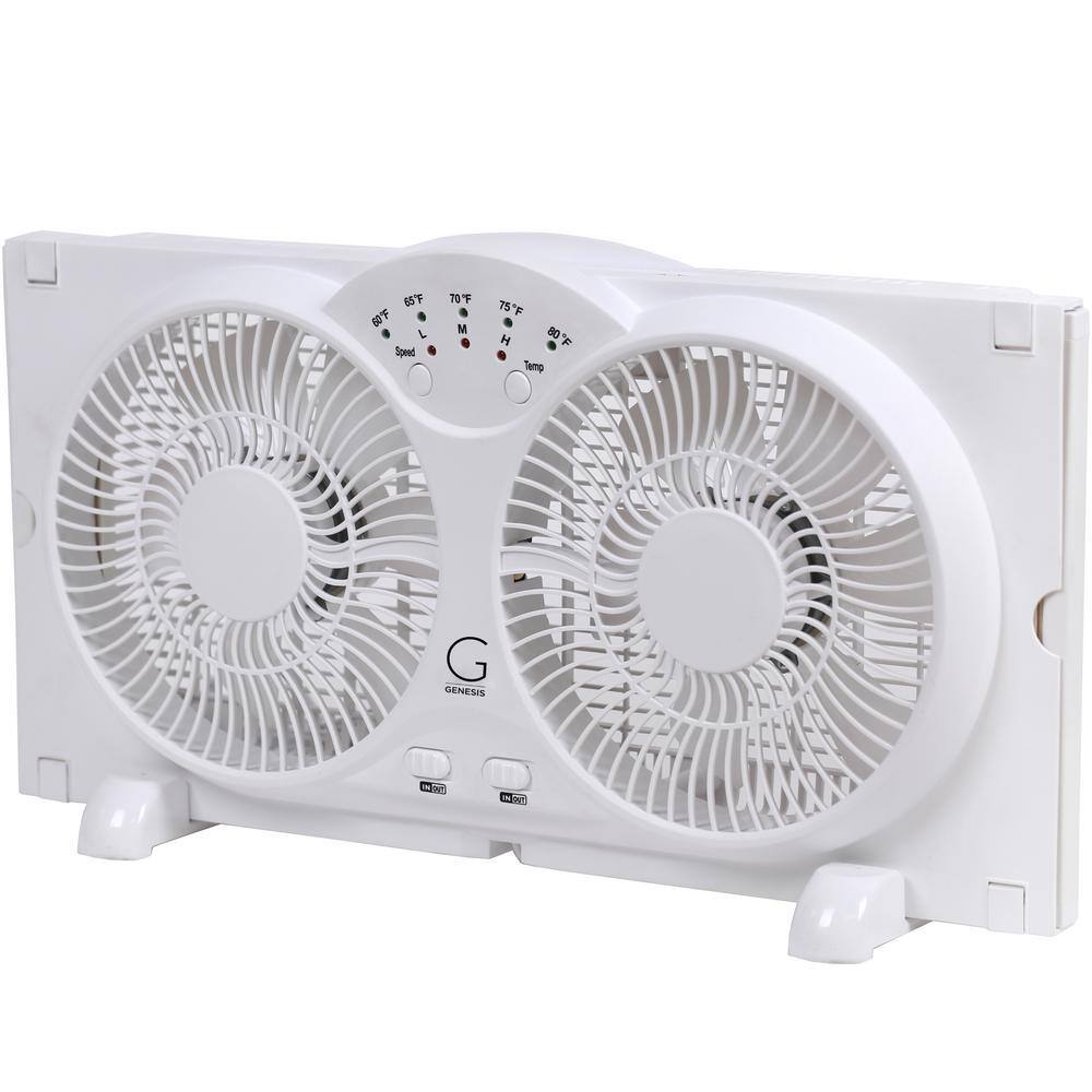 Genesis High Velocity 9-Inch Twin Fan with Adjustable Thermostat, Reversible Airflow, White