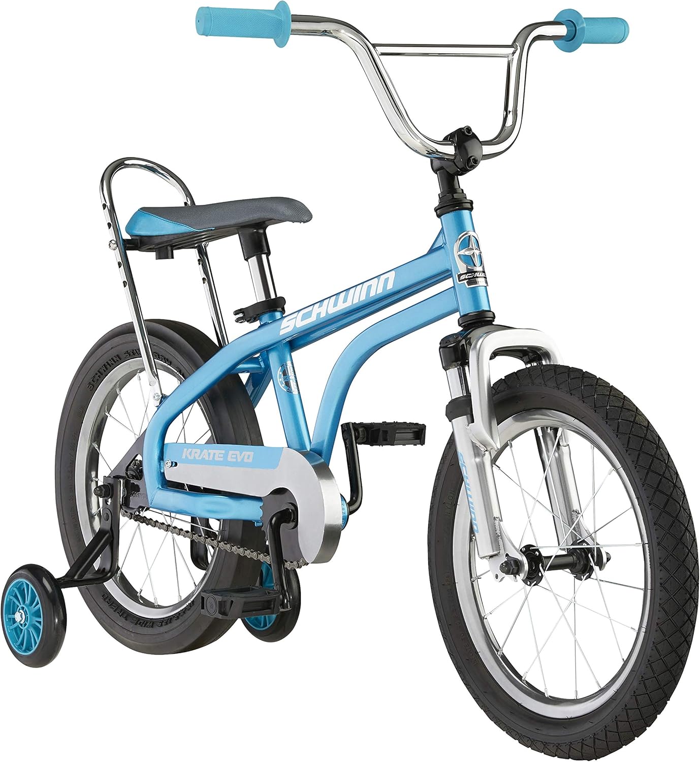 Blue Kids Bike by [Brand Name], 16-Inch Wheels, Front Suspension, Slick Rear Tire, Removable Training Wheels, Rear Coaster Brake, Ages 3-5, Height 38-48 Inches