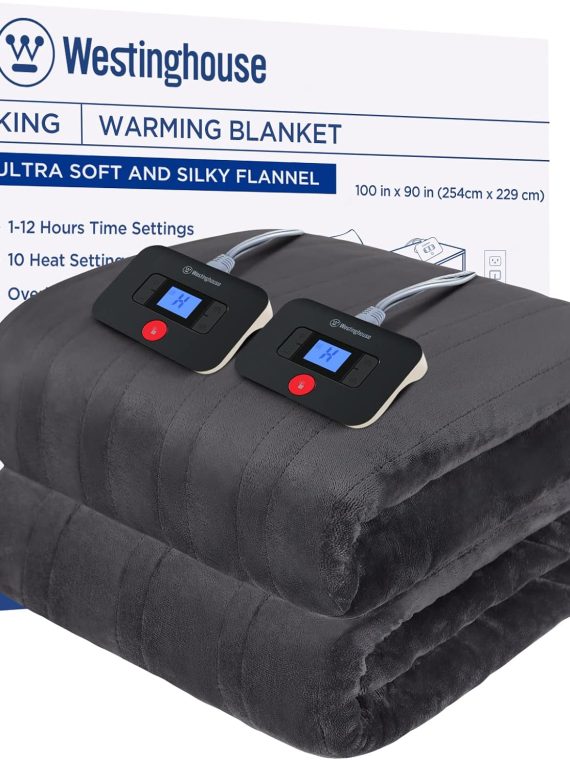 Westinghouse King Size Electric Heated Blanket, Super Cozy Soft Flannel, 100′′ x 90′′