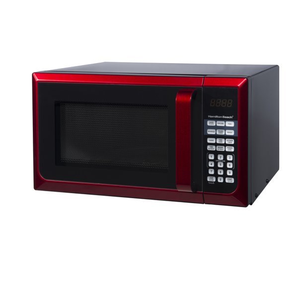 Hamilton Beach 0.9 Cu. Ft. Red Stainless Steel Microwave Oven, 900W, LED Display