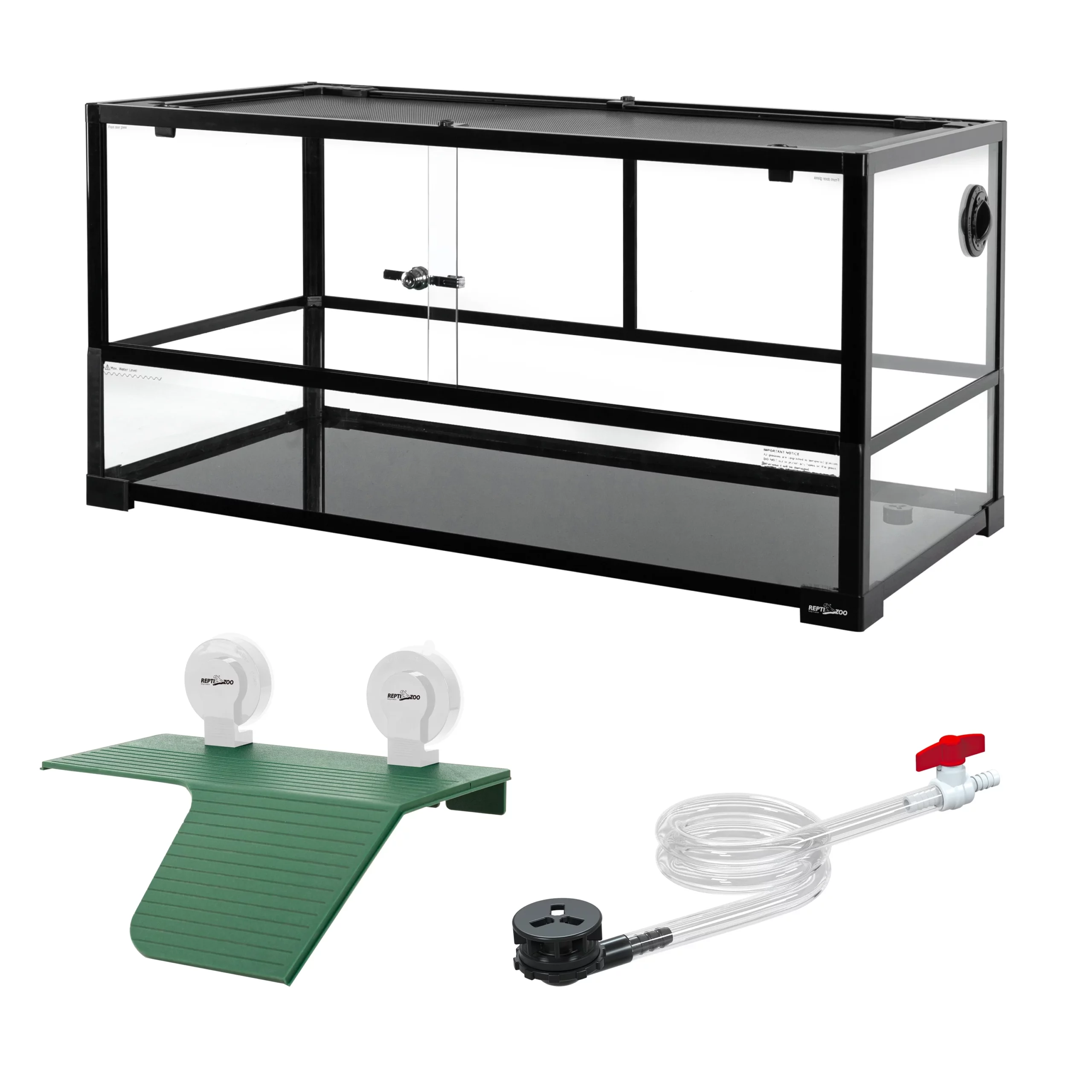 REPTIZOO 40 Gallon Turtle Tank with Basking Platform & Ventilated Mesh Cover, Black