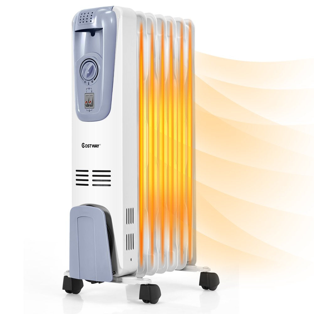Costway 1500W Electric Oil-Filled Radiator Heater, 7-Fin, Adjustable Thermostat, Safety Shut-Off, Portable
