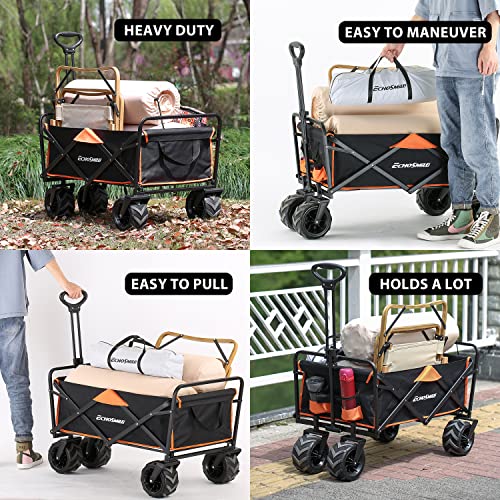 EchoSmile Collapsible Heavy-Duty Wagon, 350lbs Capacity, All-Terrain Wheels, Adjustable Handle, Outdoor Use