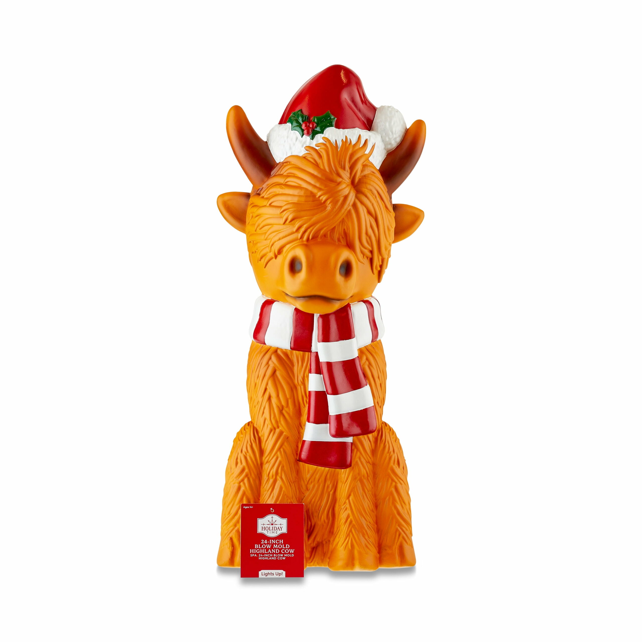 Holiday Time 24′′ Light-Up Highland Cow Blow Mold with Santa Hat and Scarf – Outdoor Christmas Decoration