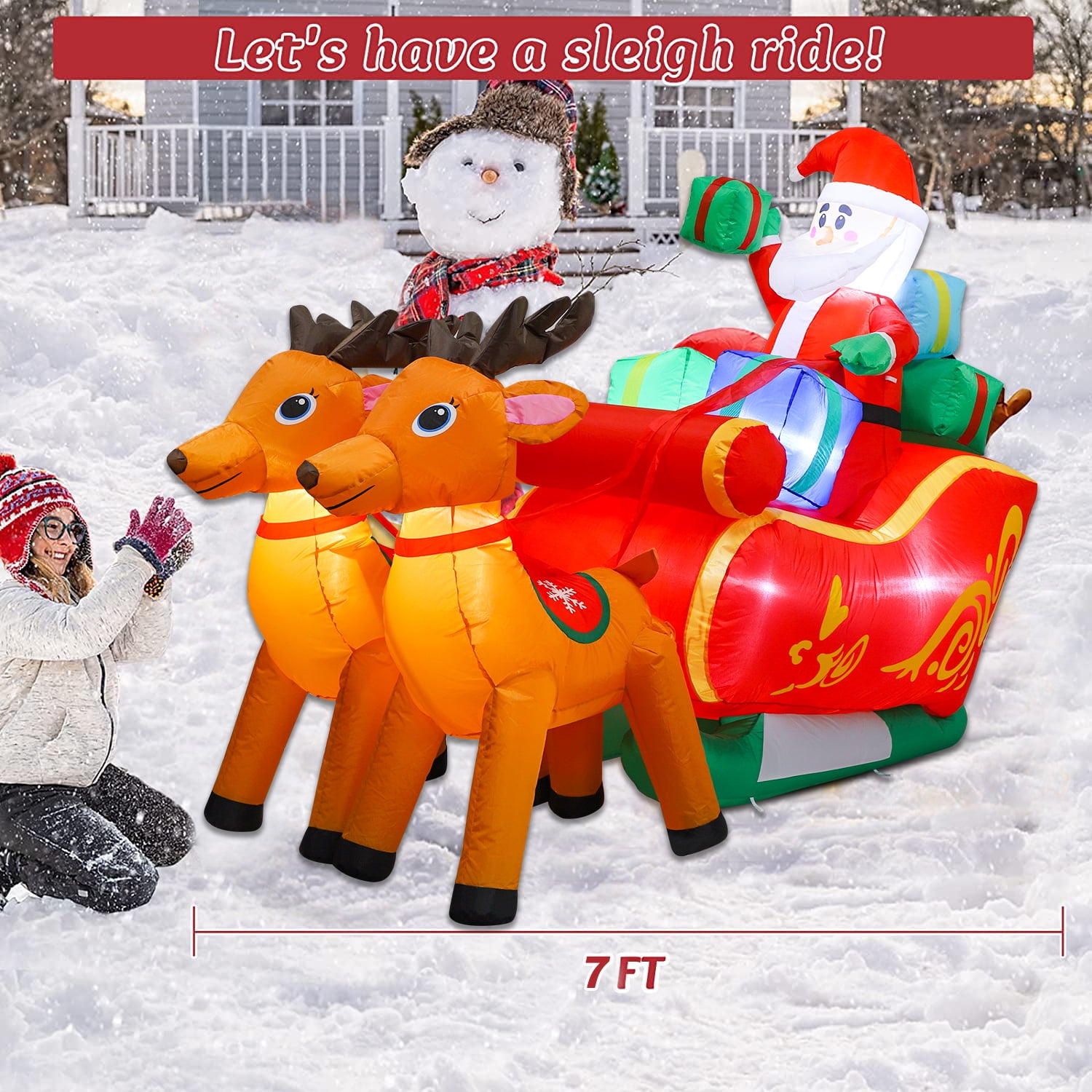 HolidayTime 7ft Inflatable Santa Sleigh with LED Lights – Outdoor Christmas Decoration