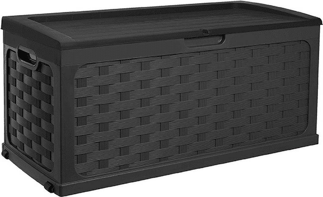 Starplast 88 Gallon Black Rattan Deck Box – Weather Resistant, Locking Seat for Outdoor Storage