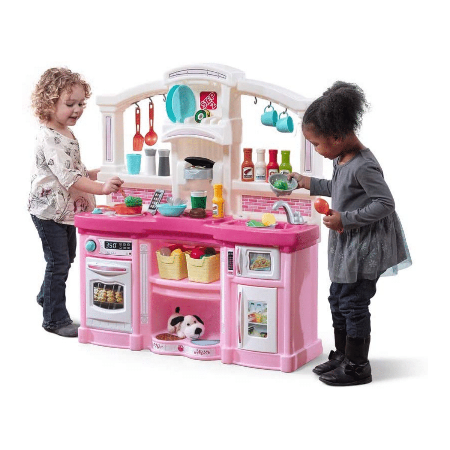 Step2 Fun with Friends Kitchen Playset for Kids with Lights, Sounds, and Pretend Appliances – Pink