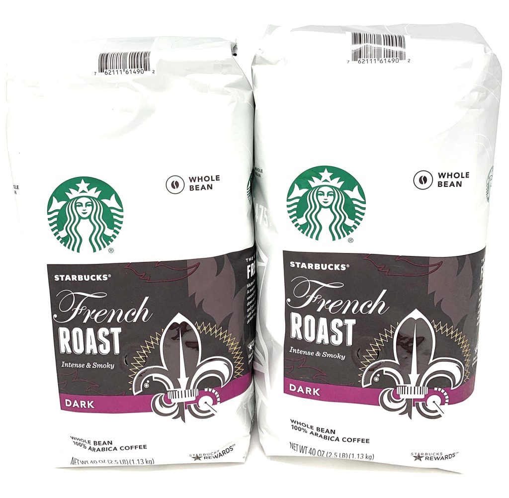 Starbucks French Roast Whole Bean Coffee, 80 Oz, Intense & Smoky Flavor, 2 x 40 Oz Packs