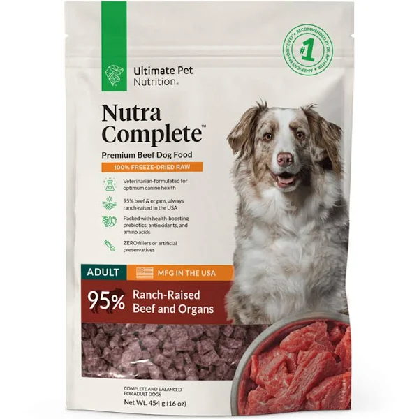 Ultimate Pet Nutrition Nutra Complete Grain-Free Beef Dog Food, 16 oz – Freeze-Dried, Supports Digestion & Coat Health