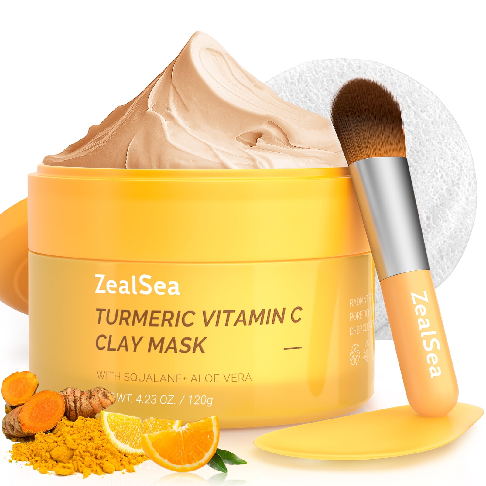 ZealSea Turmeric Vitamin C Facial Mask, Deep Cleansing & Brightening, Anti-Aging, 4.23 Oz