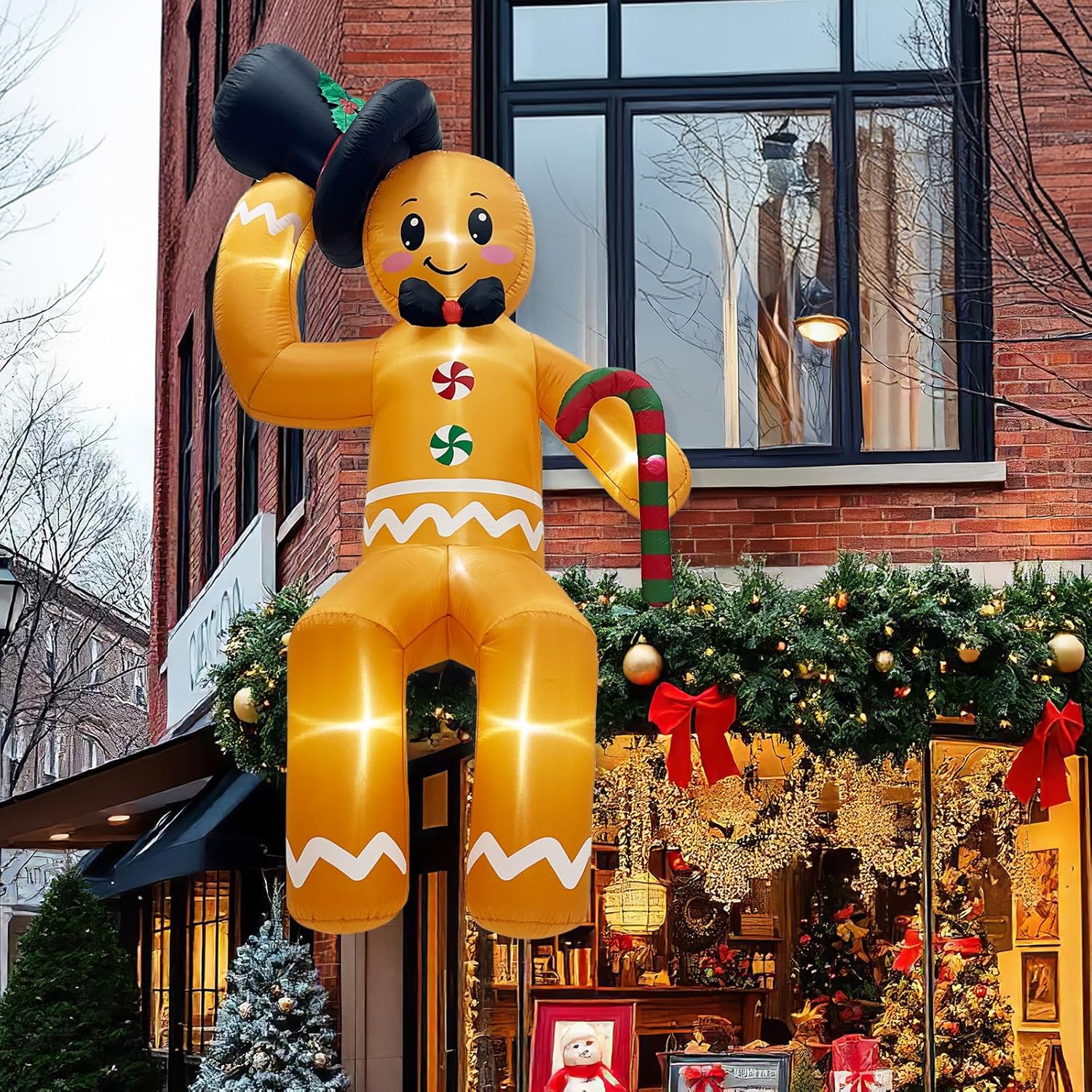 GUDELAK 10FT Gingerbread Christmas Inflatable with LED Lights, Easy Setup for Outdoor Decoration, Roof & Yard Display