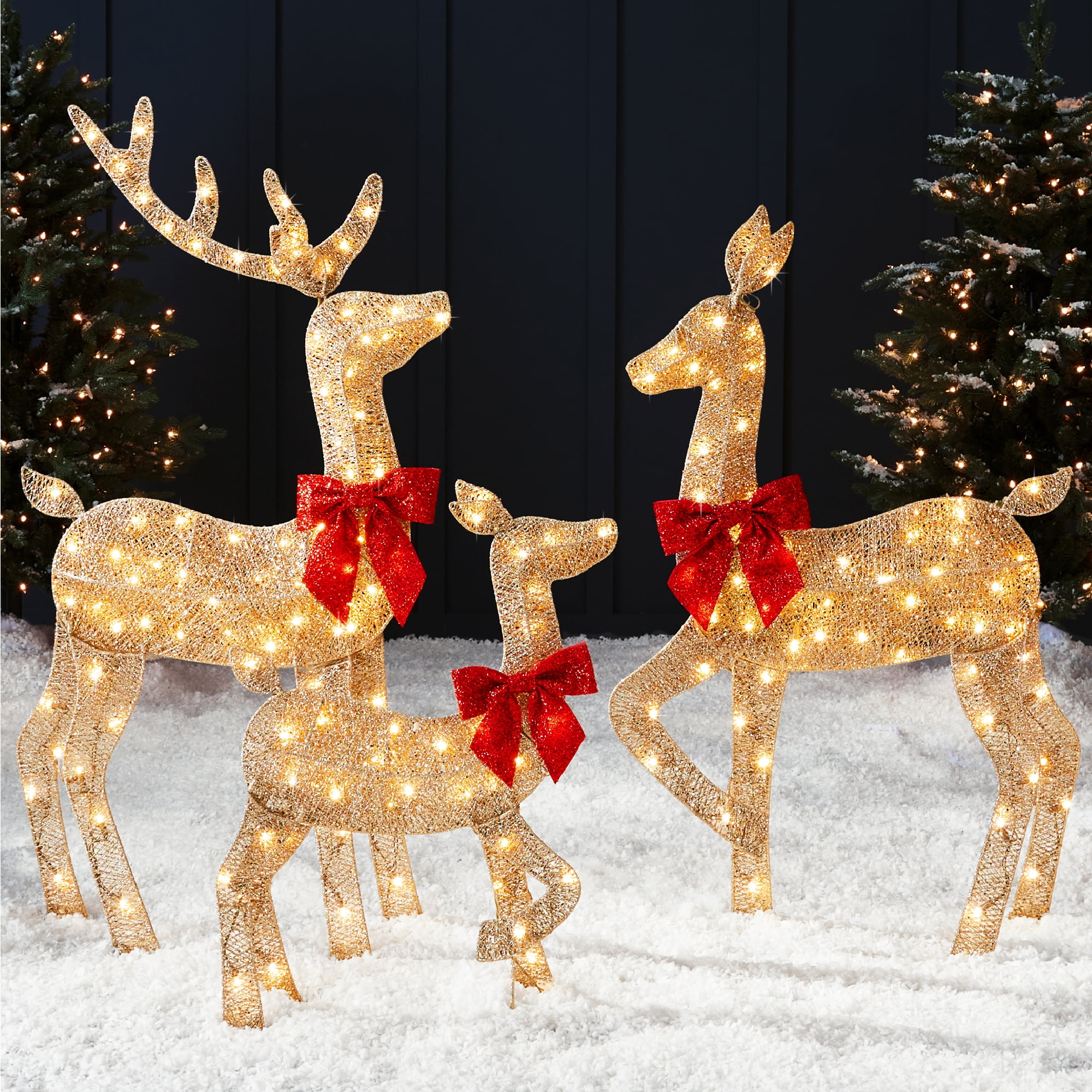Best Choice Products 4ft 3-Piece LED Christmas Deer Set, Outdoor Yard Decoration, Gold
