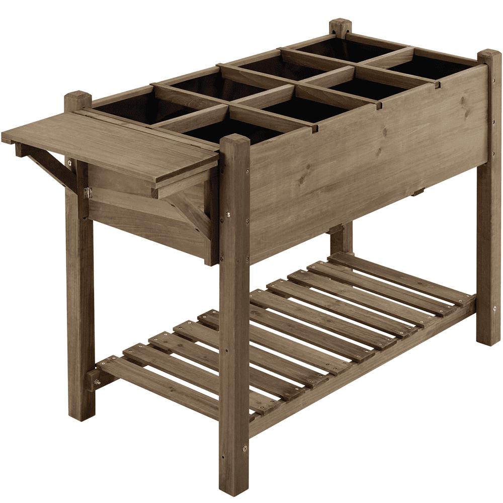 SmileMart Solid Wood Elevated Garden Bed with Liner & Grids, Dark Brown Planter
