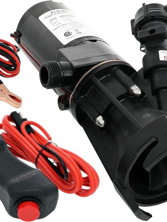Flojet Portable RV Waste Pump – 12V DC Motor with Garden Hose Discharge Port