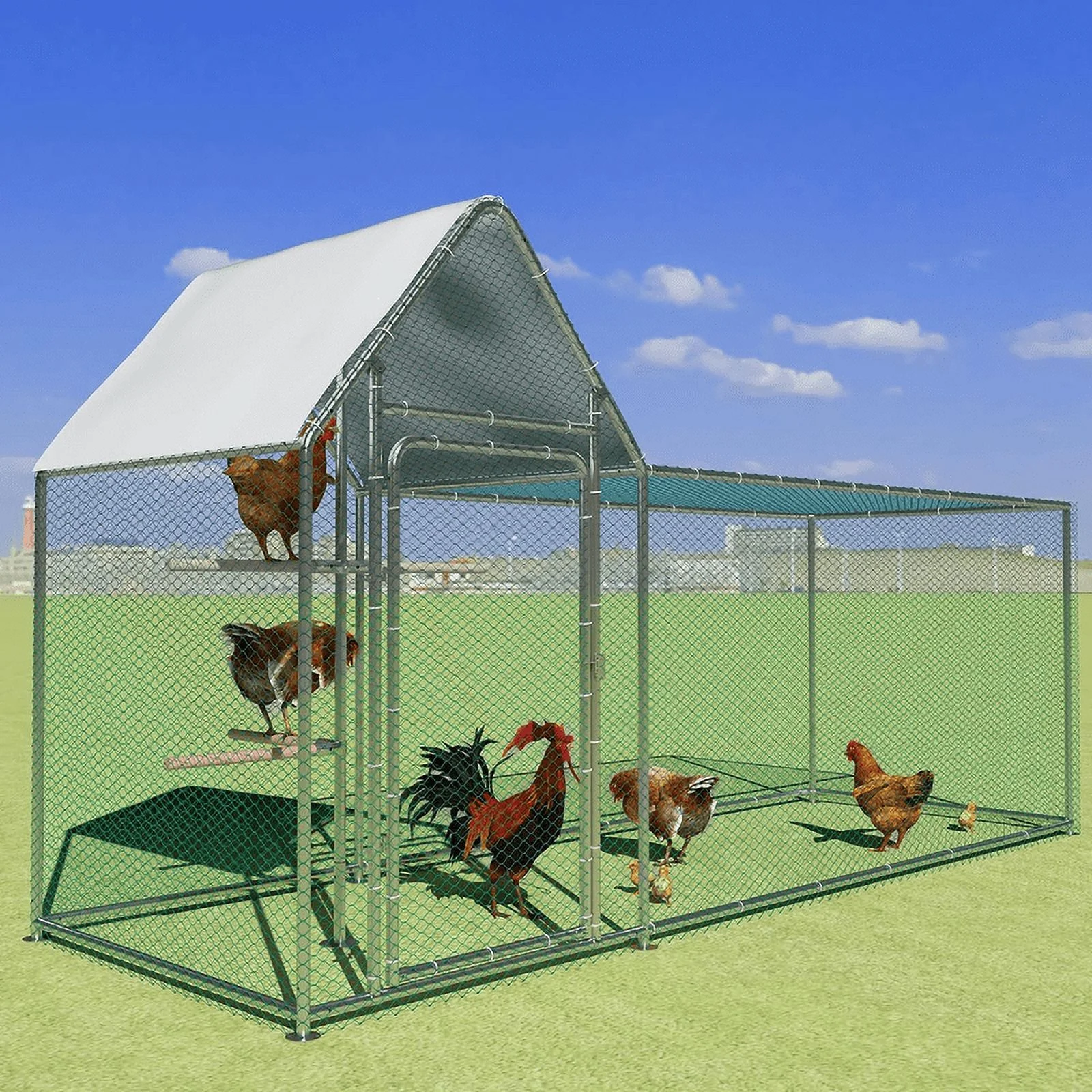 Walnest 10ft Metal Chicken Coop with Climbing Frame, Walk-in Cage, Waterproof Cover, Rust-proof Steel, PVC Mesh, Lockable Door for Outdoor Use