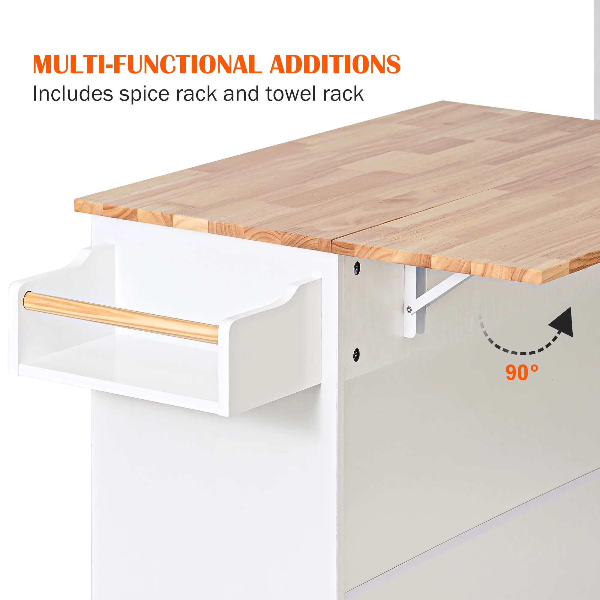 SogesHome Kitchen Island with Hidden Cabinets, Sliding Drawers & Adjustable Shelves, Mobile with Locking Wheels