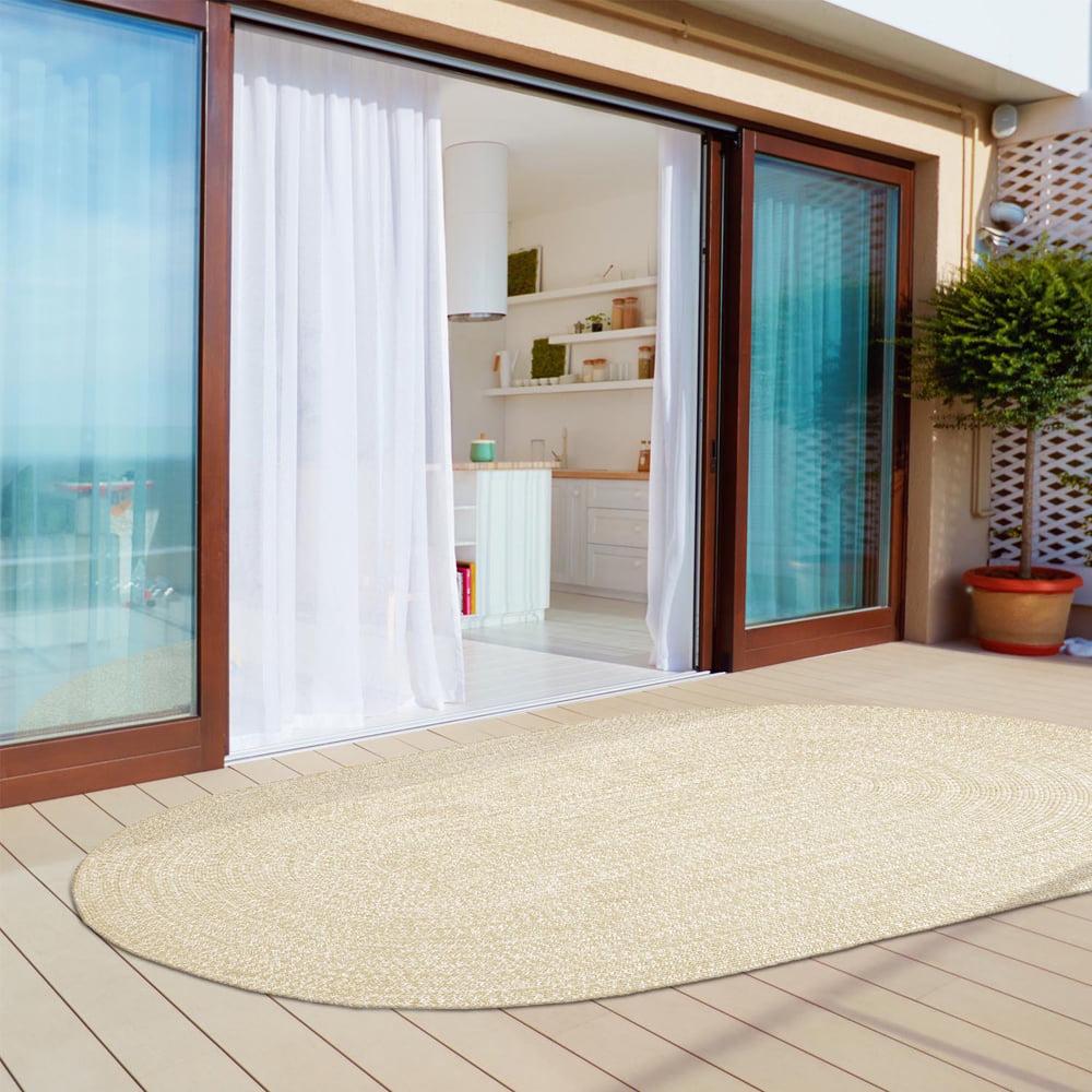 SUPERIOR Braided Oval Area Rug 8×10, Cream/White – Indoor Outdoor, Stain & Fade Resistant, OEKO-TEX Certified