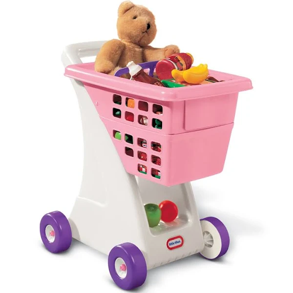 Little Tikes Pink Shopping Cart for Kids with Fold-Down Seat for Dolls or Teddy Bears