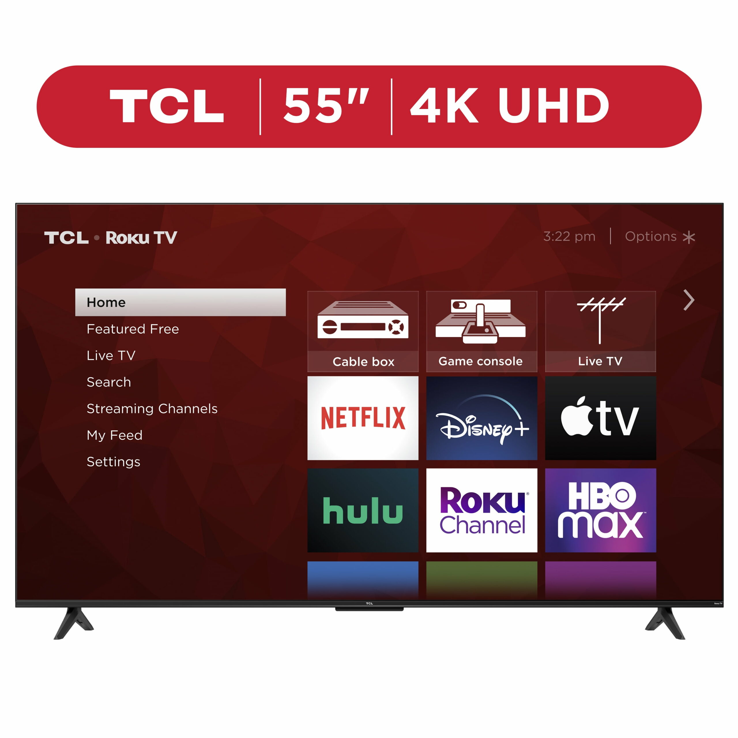 TCL 55′′ 4K UHD HDR Smart TV with Roku, 4-Series, Voice Control, and 4 HDMI Inputs