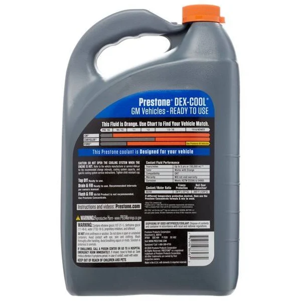 Prestone DEX-Cool 50/50 Antifreeze Coolant, 1 Gal, Long-Lasting Protection for Cars & Light Trucks