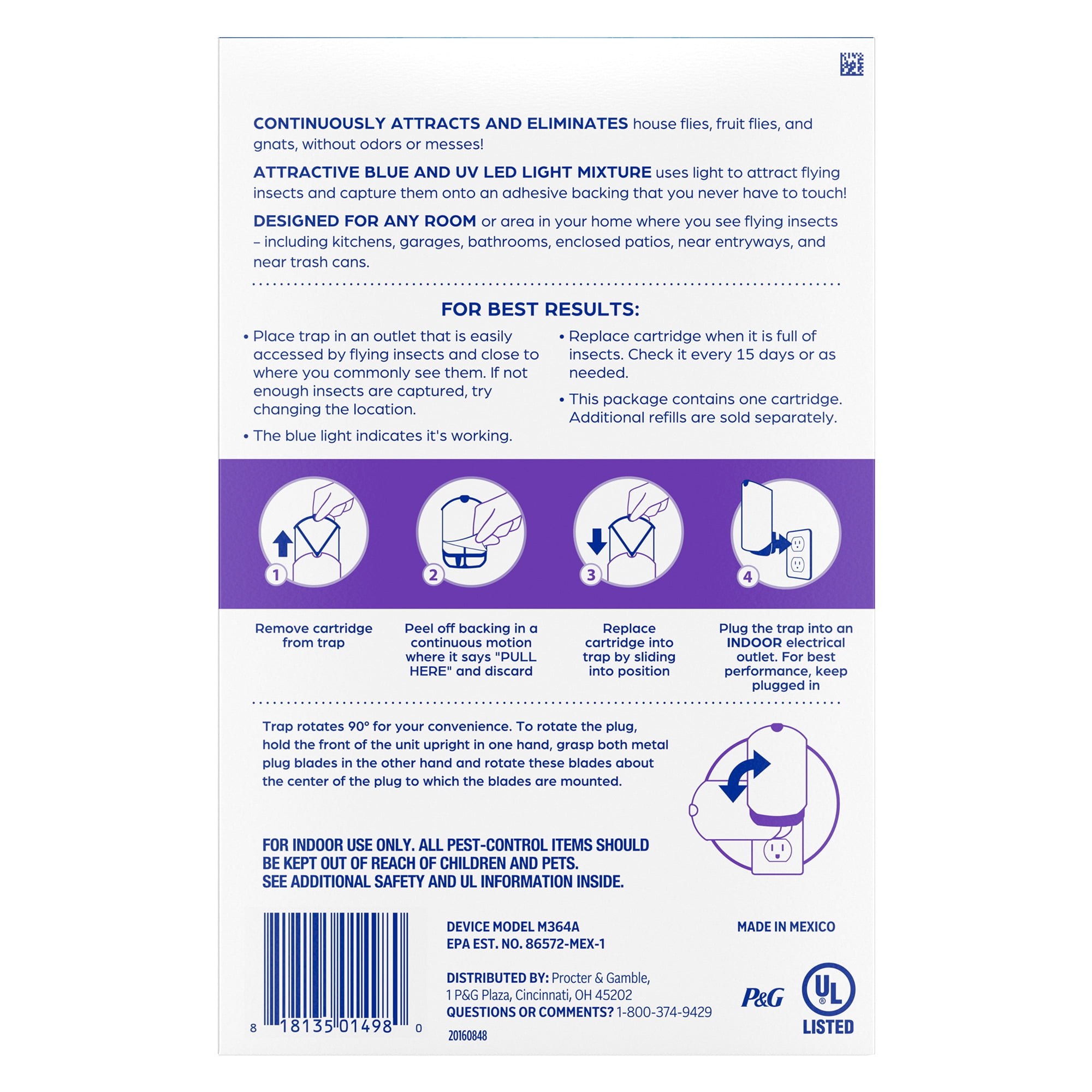 Zevo Indoor Fly Trap with UV LED – Includes 1 Device & 1 Refill for Kitchens & Living Spaces