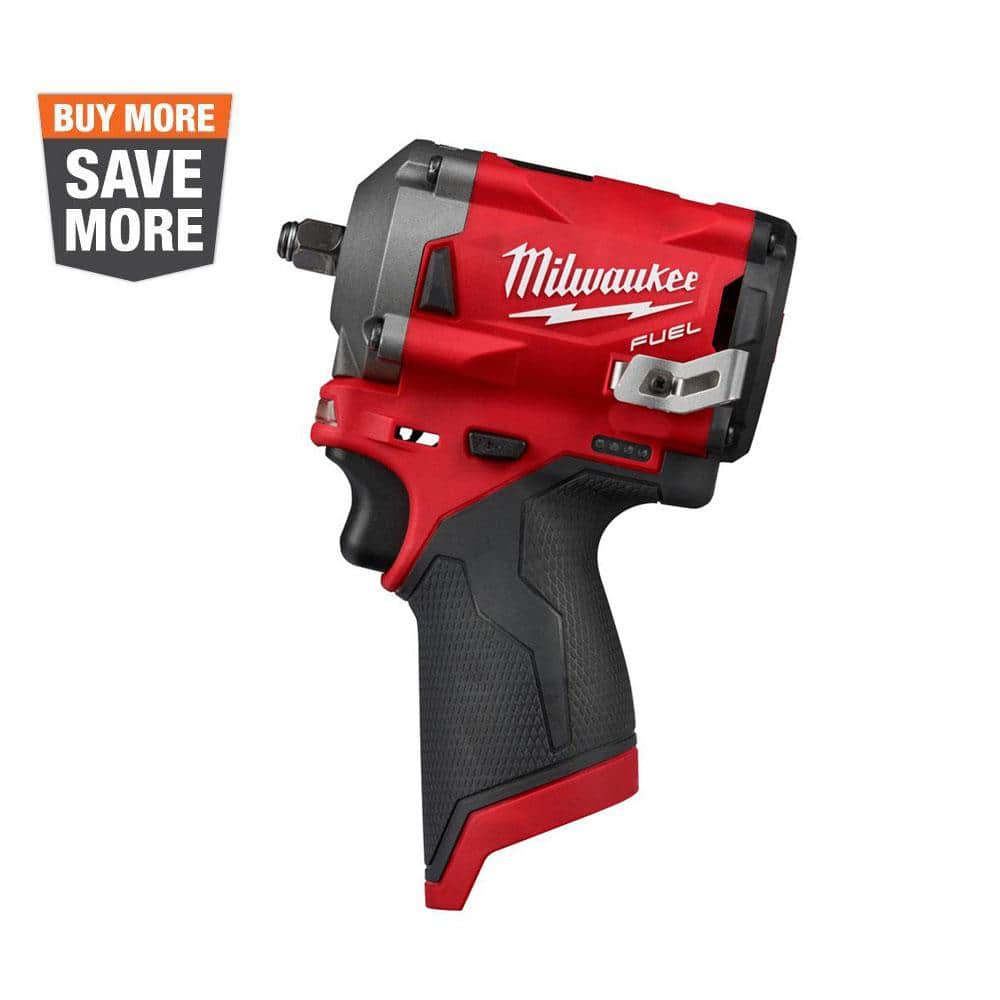 Milwaukee M12 FUEL 3/8′′ Cordless Brushless Stubby Impact Wrench, 250 ft-lbs Torque, Tool-Only