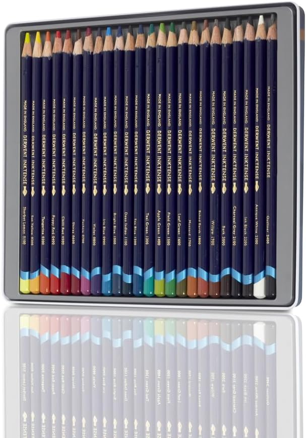 Derwent Inktense Watercolor Pencils Set, 100 Multicolor, 4mm Core, Professional Quality, Water-Soluble, Permanent, in Tin