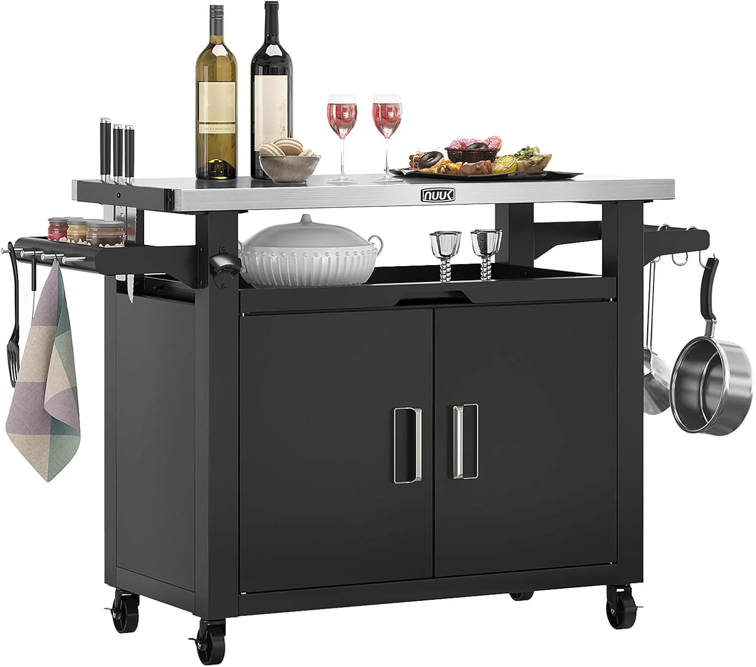 Outdoor Grill Prep Table with Storage Cabinet - Stainless Steel Top