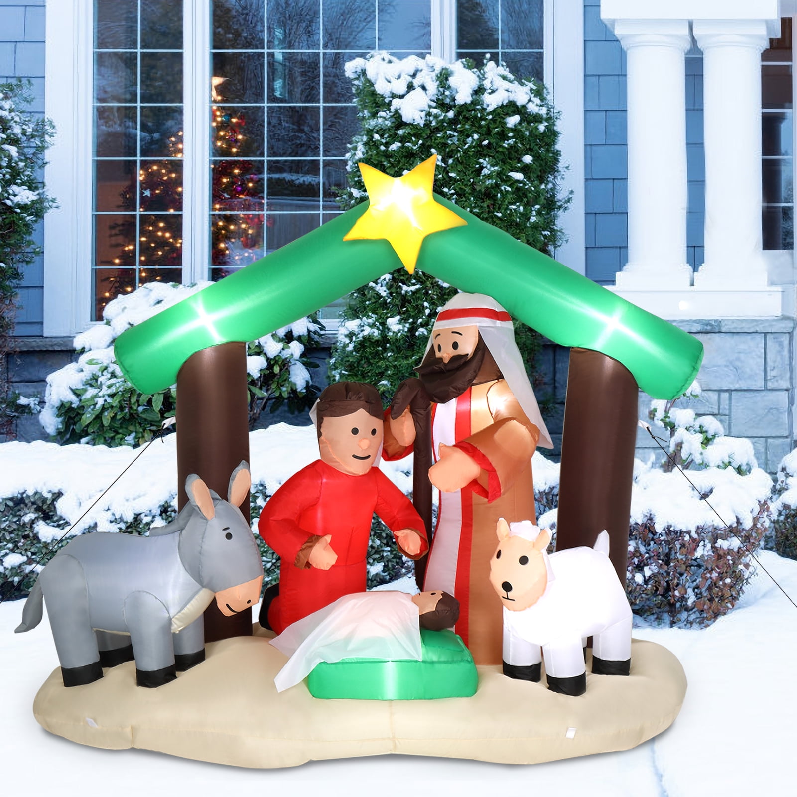 Ktaxon 6ft Inflatable Christmas Nativity Scene with Pre-Lit Holy Family & Baby Jesus – Outdoor Holiday Decor