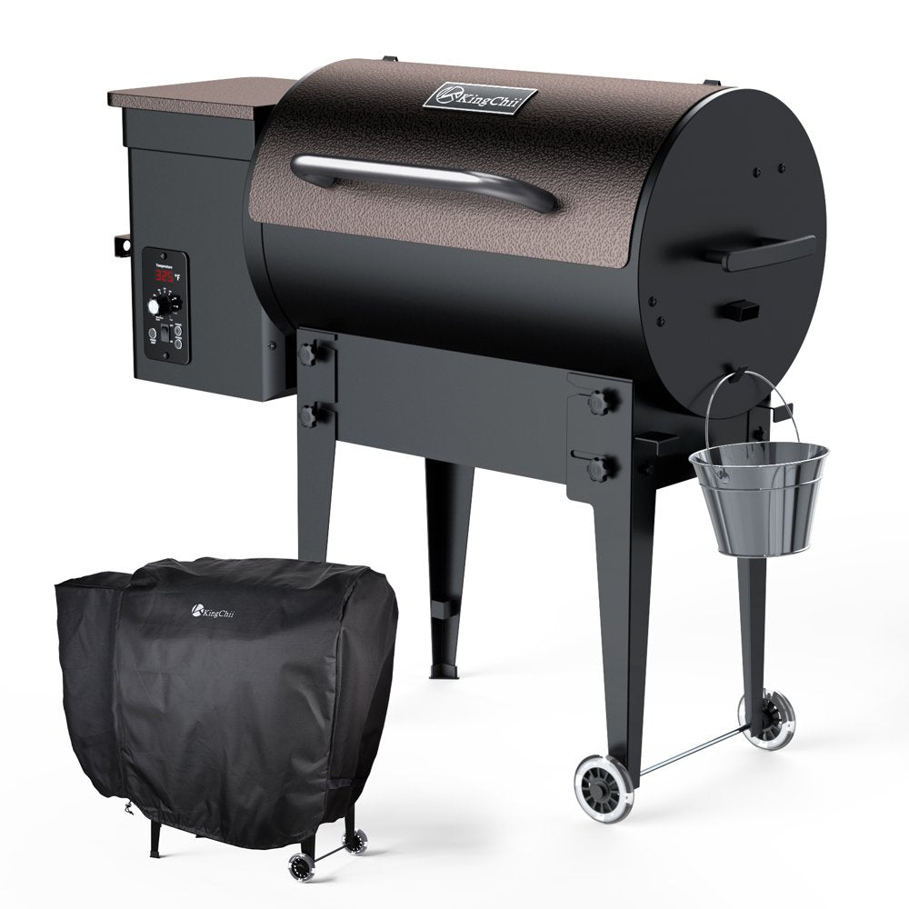 KingChii Pro Series 02 Wood Pellet Smoker & Grill, 456 sq. in, Digital Temp Control, 8-in-1 BBQ, Bronze