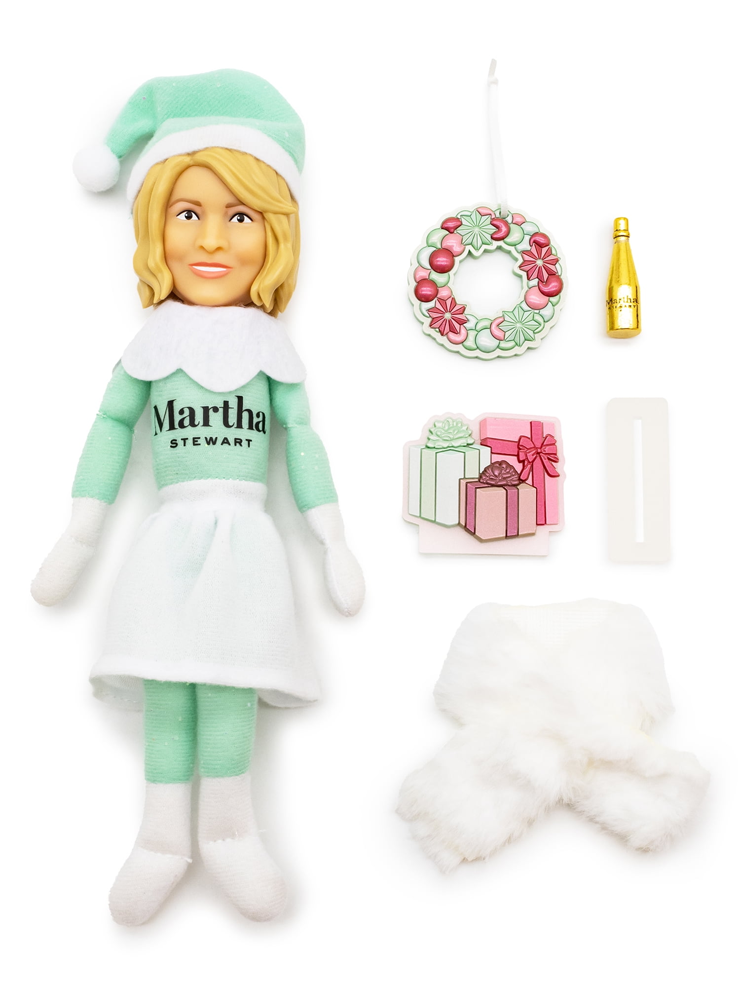 Martha Stewart Christmas Green Plush Figurine, 10.5′′ – Holiday Decor Doll with Accessories