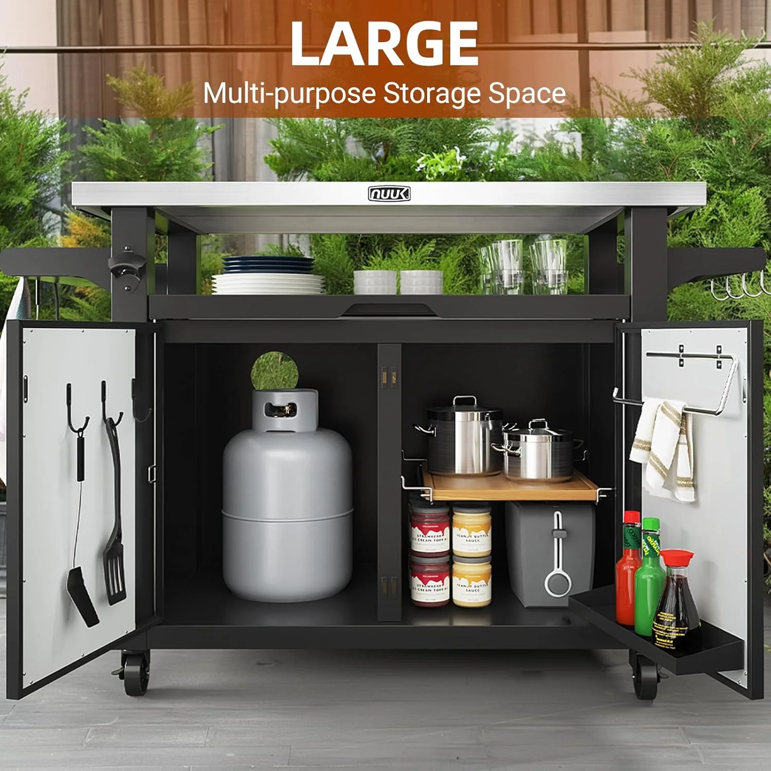 VersaCook Outdoor Grill Cart with Stainless Steel Top & Storage Cabinet