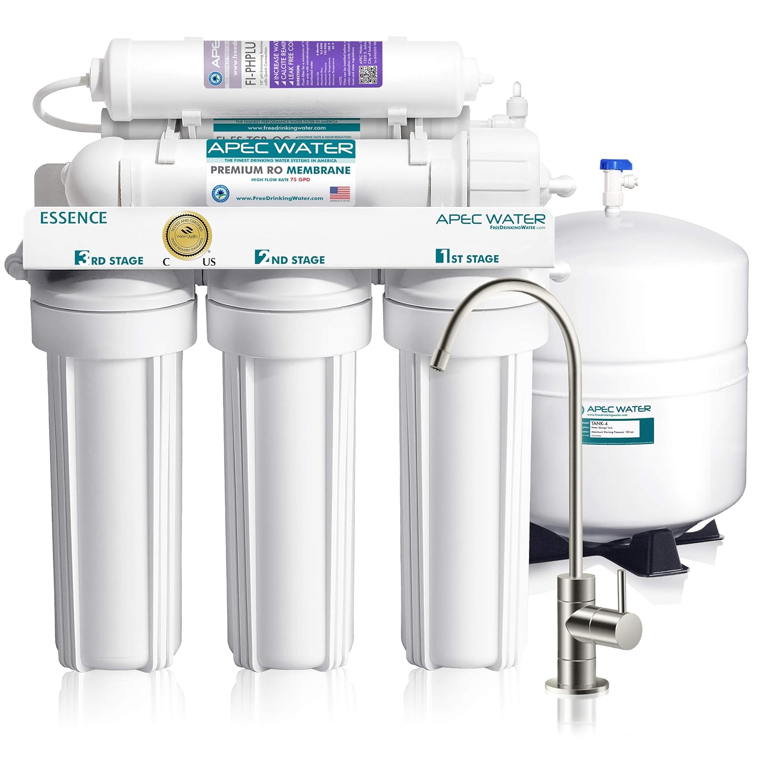 APEC Water Systems ROES-50X 5-Stage Reverse Osmosis Water Filter, WQA Certified, Under Sink Installation
