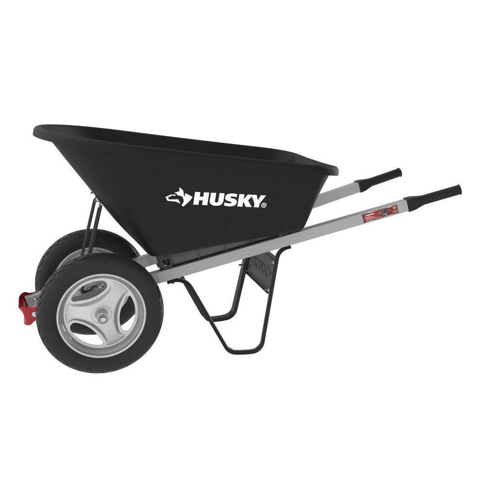Husky 6 Cu. Ft. Poly Dual Wheel Wheelbarrow with Flat-Free Tires