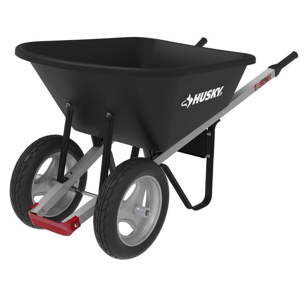 Husky 6 Cu. Ft. Poly Dual Wheel Wheelbarrow with Flat-Free Tires