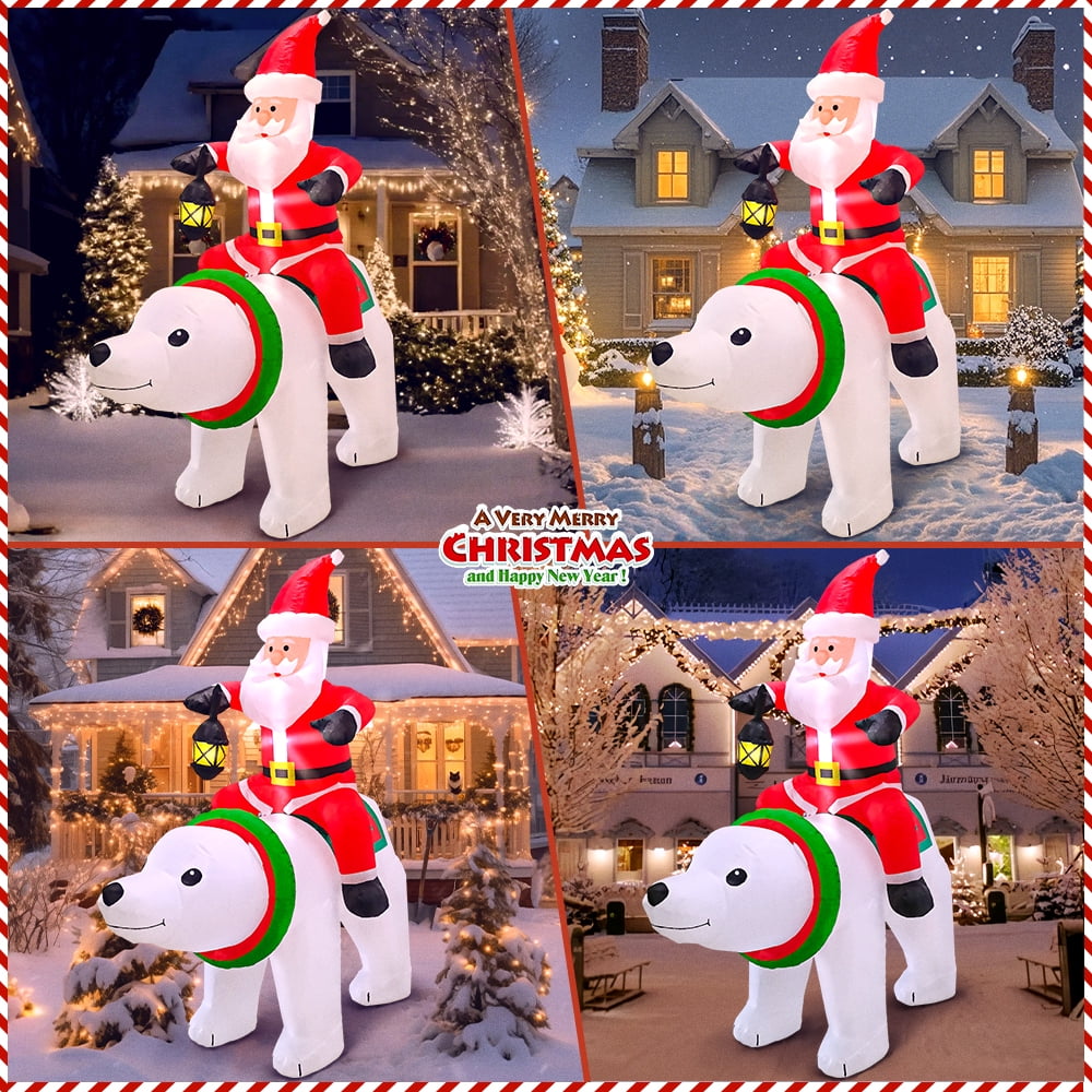 DeeKom 6′ Christmas Inflatable Santa on Bear with LEDs for Outdoor Yard Decor