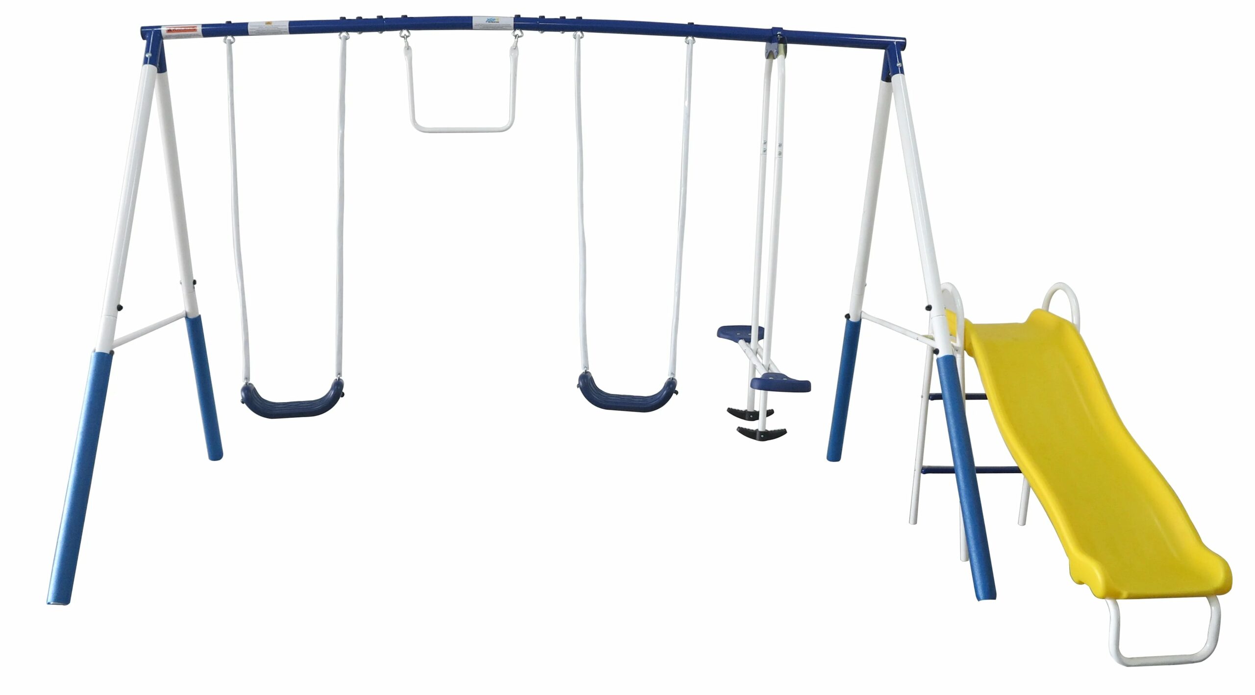 XDP Recreation Play All Day Metal Swing Set with Glider, Bench Swings, Trapeze & Wave Slide for Kids