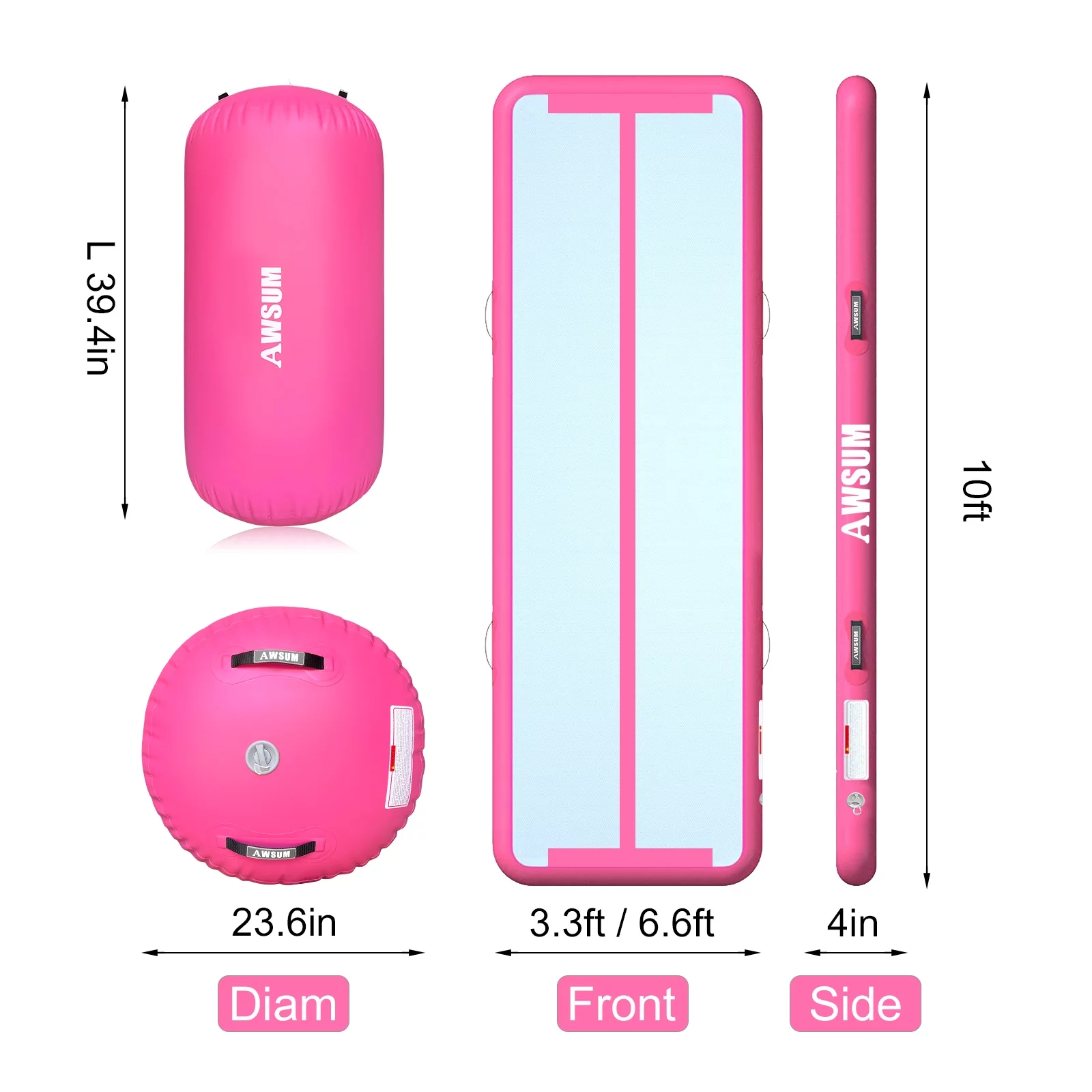 AWSUM Inflatable Air Gymnastics Mat – 10/13/16 ft, 4′′ Thick Tumble Track with Electric Pump for Home/Gym Use