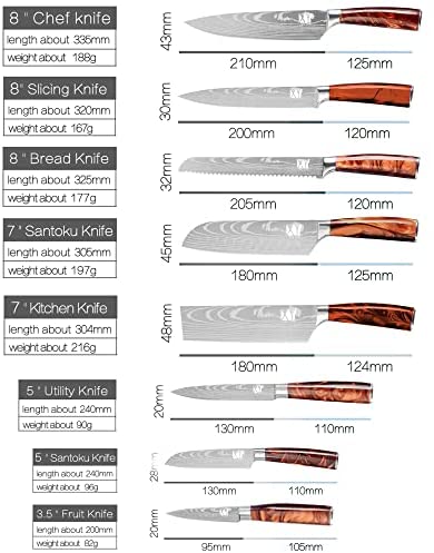 XYJ Stainless Steel 8-Piece Kitchen Knife Set with Ergonomic Handles, Sheaths & Carry Case