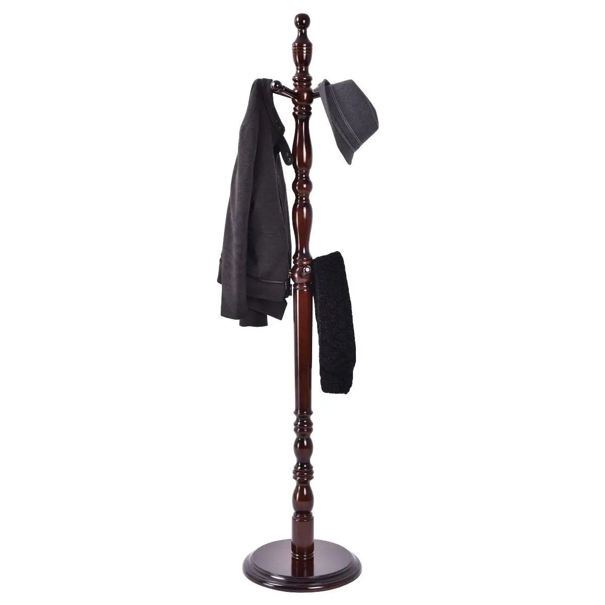 Birch Wood Freestanding Coat Rack with 8 Hooks – Entryway Organizer Hanger Stand