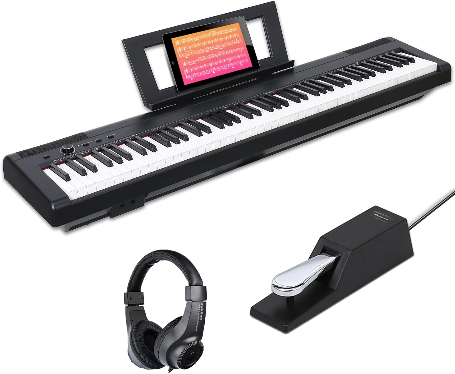 AODSK S-200 88-Key Weighted Digital Piano, Hammer Action, Black, with Sustain Pedal & Stereo Speakers, USB Connectivity, Portable for All Skill Levels