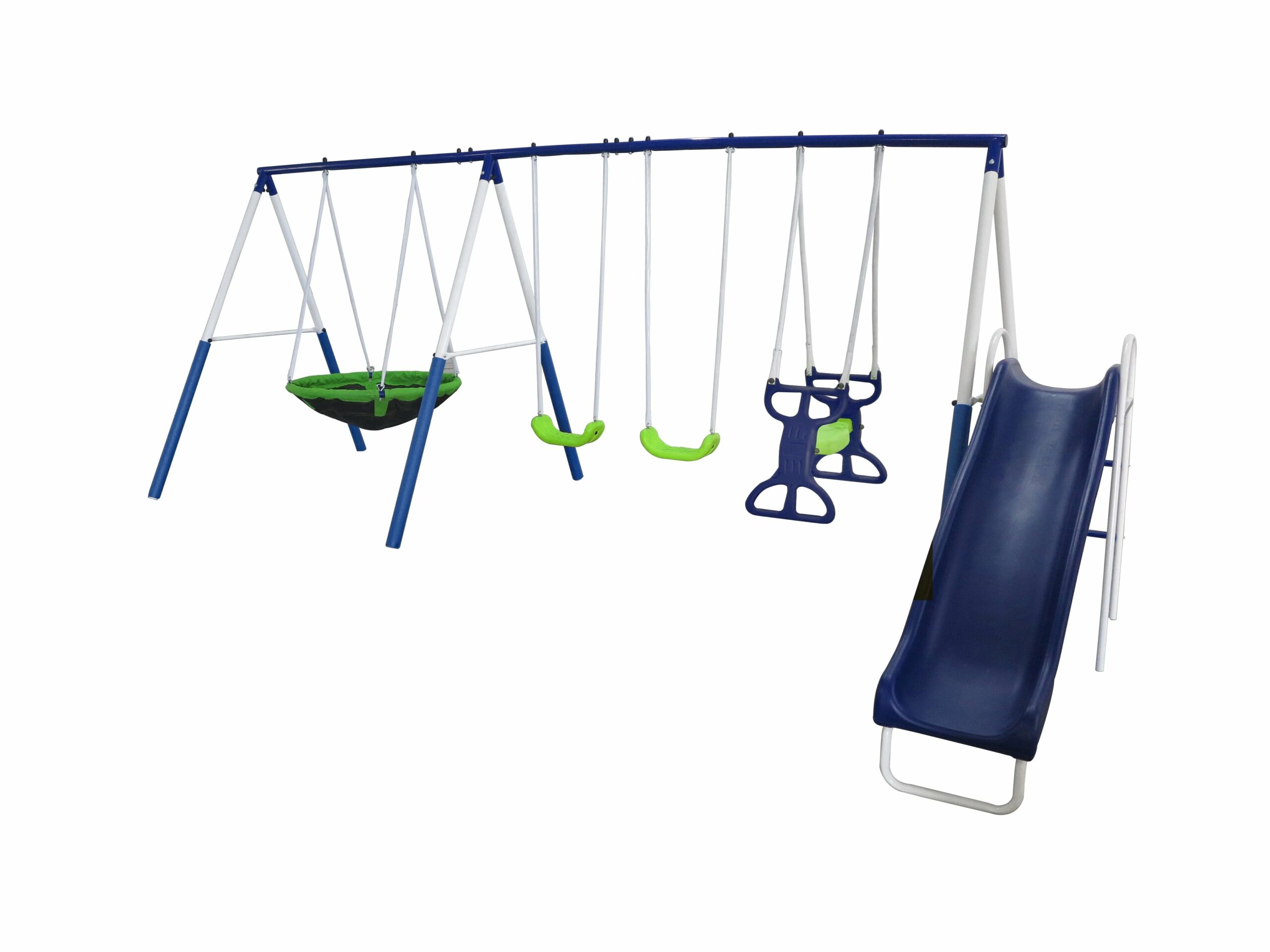 XDP Recreation All-Star Playground Metal Swing Set, 6-Leg, for 7 Kids, Heavy-Duty Steel, Includes Swings, Slide, Space Rider