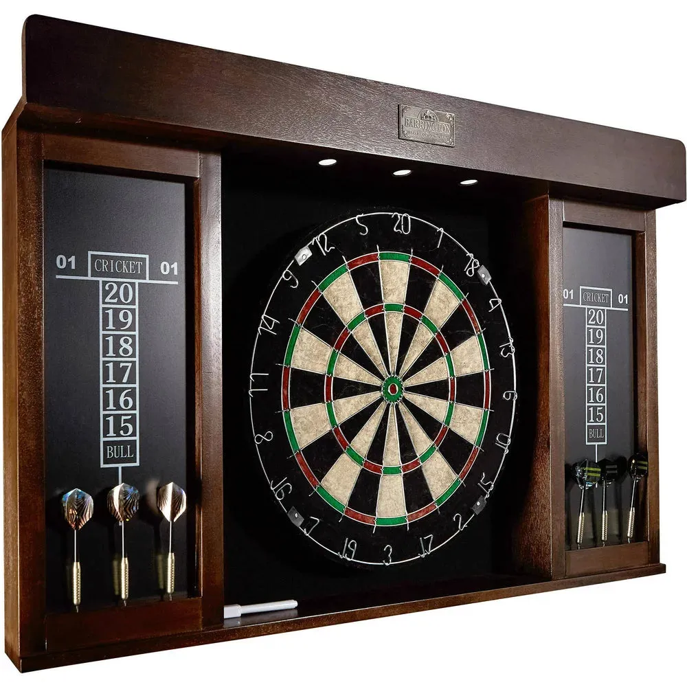Barrington 40′′ Dartboard Cabinet with LED Lights, Self-Healing Board, Steel Tip Darts, Cricket Scoreboards