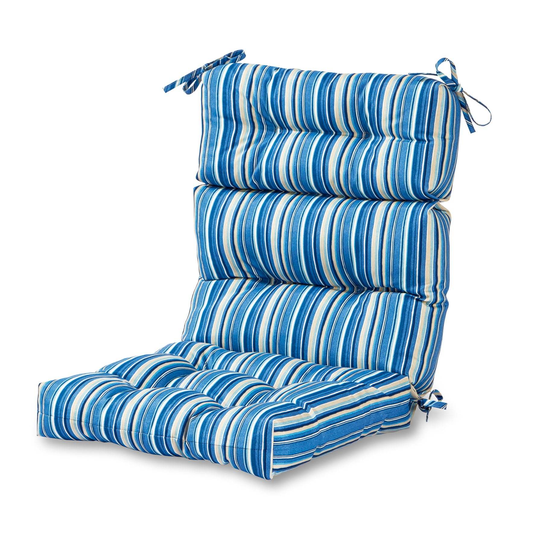 Greendale Home Fashions High Back Outdoor Chair Cushion, Blue Stripe, 44x22in, Polyester