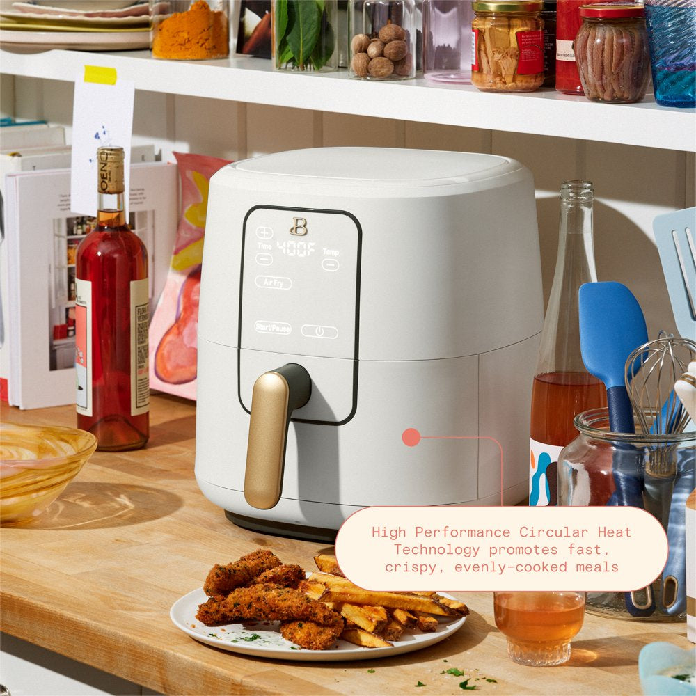 Drew Barrymore Beautiful 6-Quart Air Fryer with TurboCrisp Technology, Touch Display, White