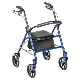 Drive Medical 4-Wheel Rollator Walker, Foldable with Padded Seat & Backrest, Blue