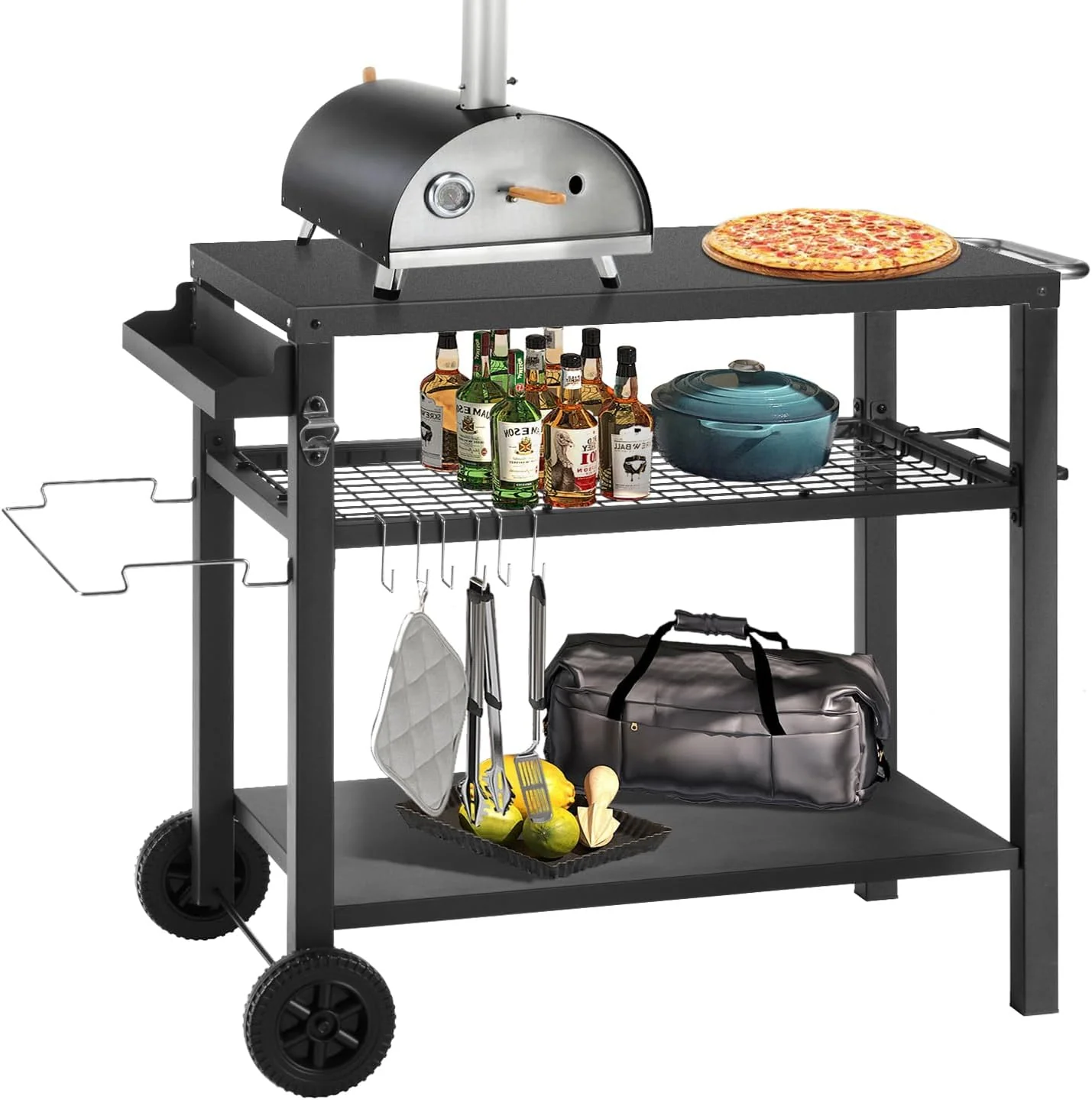 Three Shelf Grill Cart Table - Movable Outdoor Dining Cart