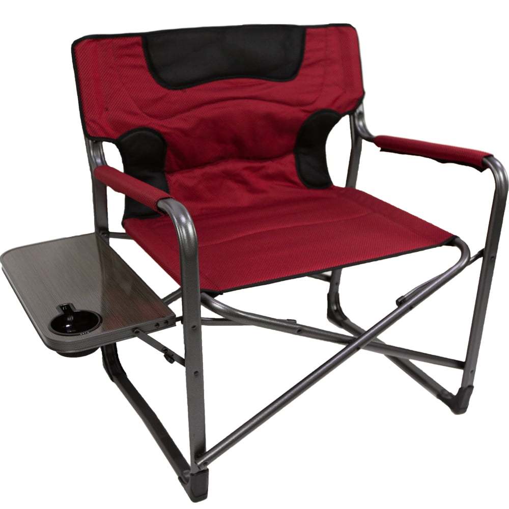 Ozark Trail XXL Padded Director Chair with Side Table, Red – Outdoor Folding Chair