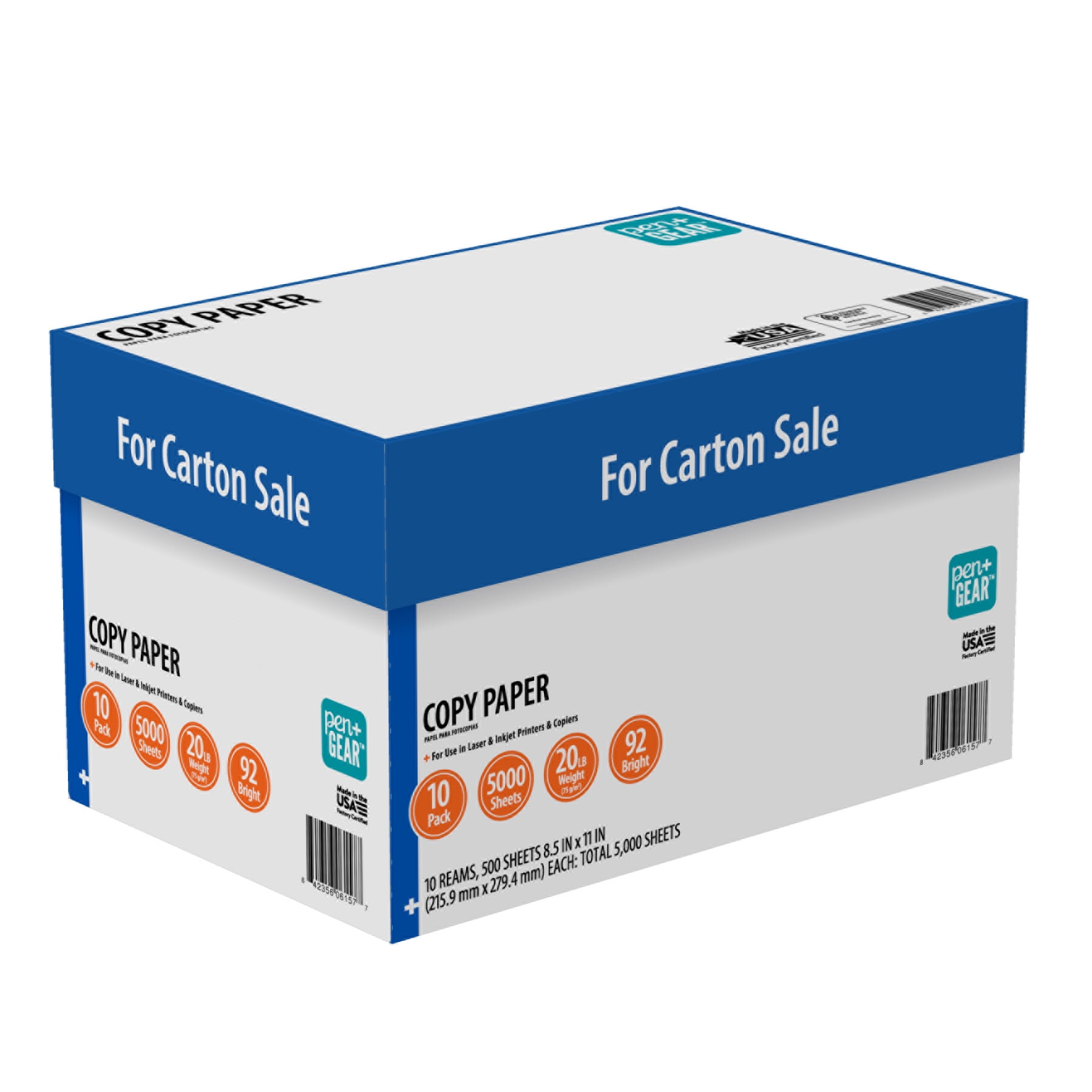 Pen+Gear Copy Paper, 8.5′′ x 11′′, 92 Bright, 20 lb, 10 Ream Case, 5,000 Sheets, SFI Certified